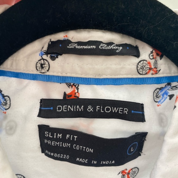 White button down with orange and blue motor cycles - Picture 4 of 4